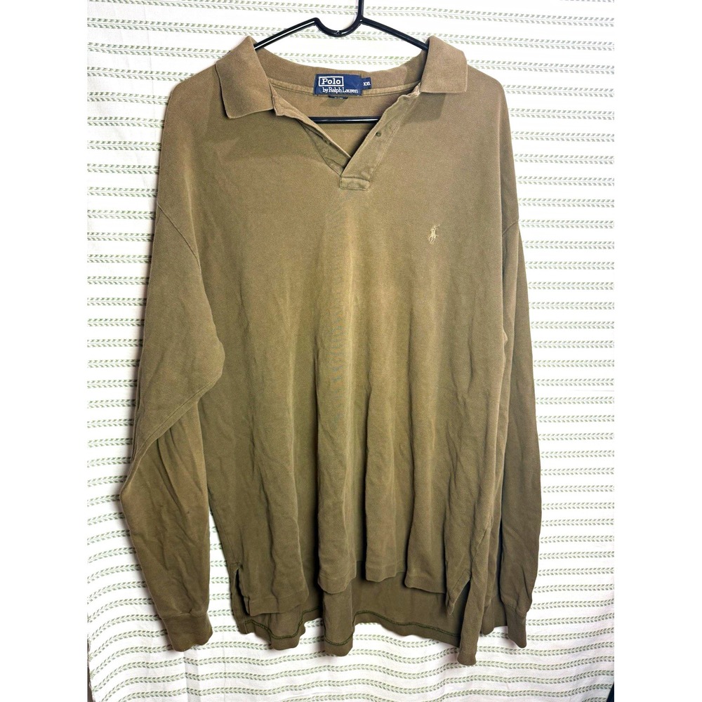 Polo Ralph Lauren Polo Shirt Men's 2XL Brown Long Sleeve Solid Knit Logo